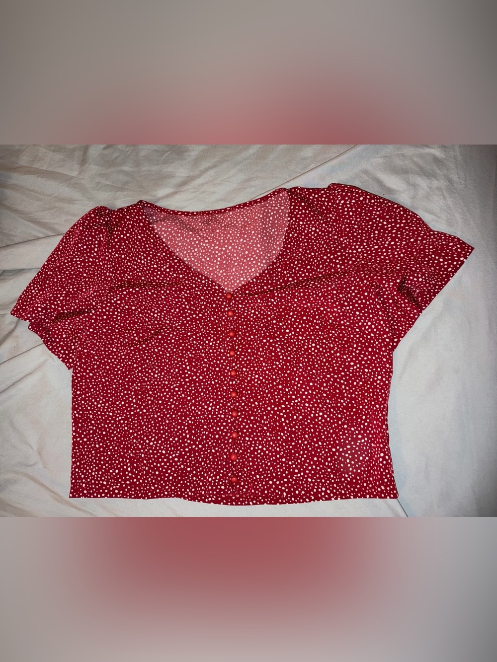 Red Polka Dot Button-Front Cropped Top